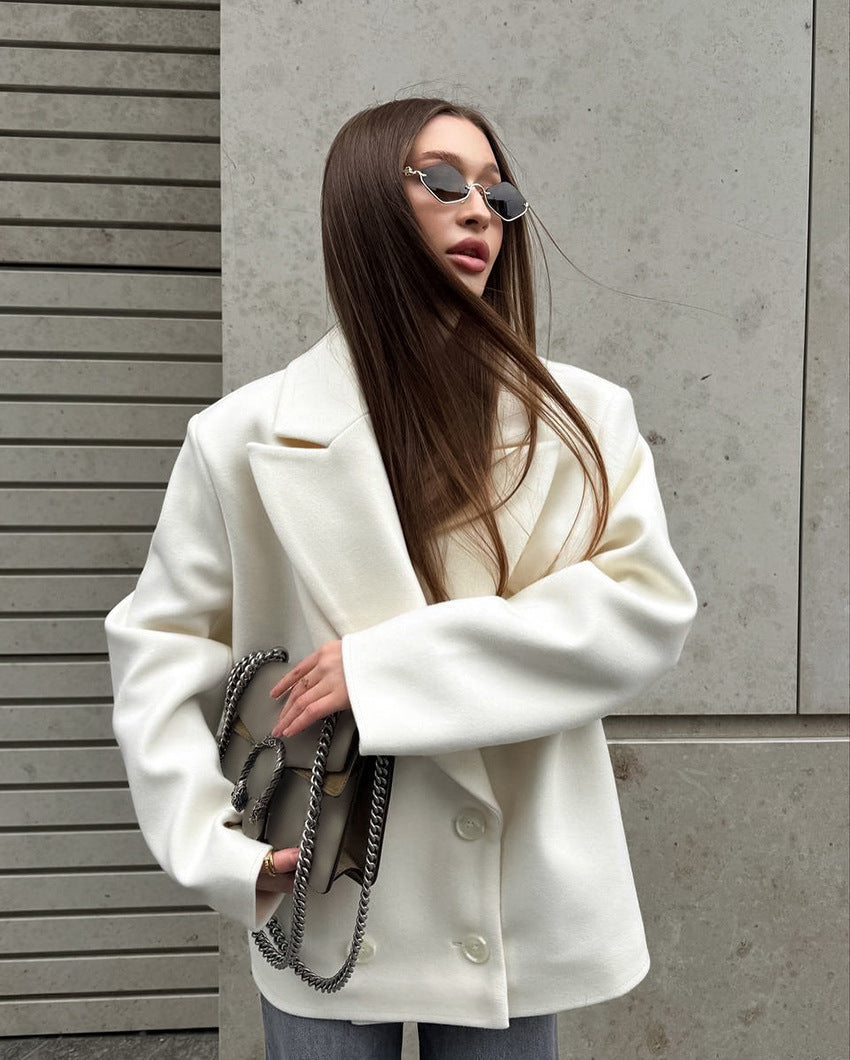 Drune | Village Beige Wolljacke mit Doppelter Brust