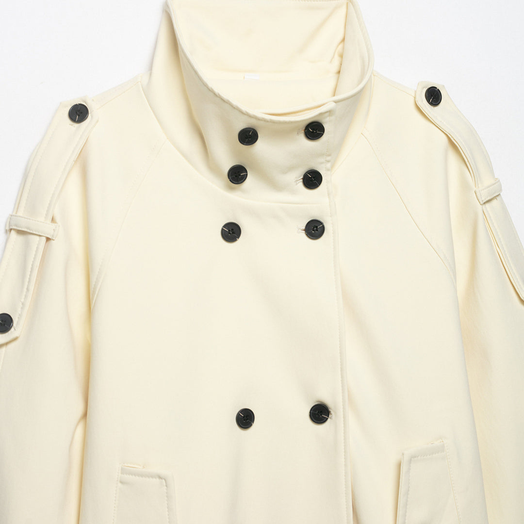 Damen Doppelreihiger Trench‑Cape mit Taillengürtel und Stehkragen Drune