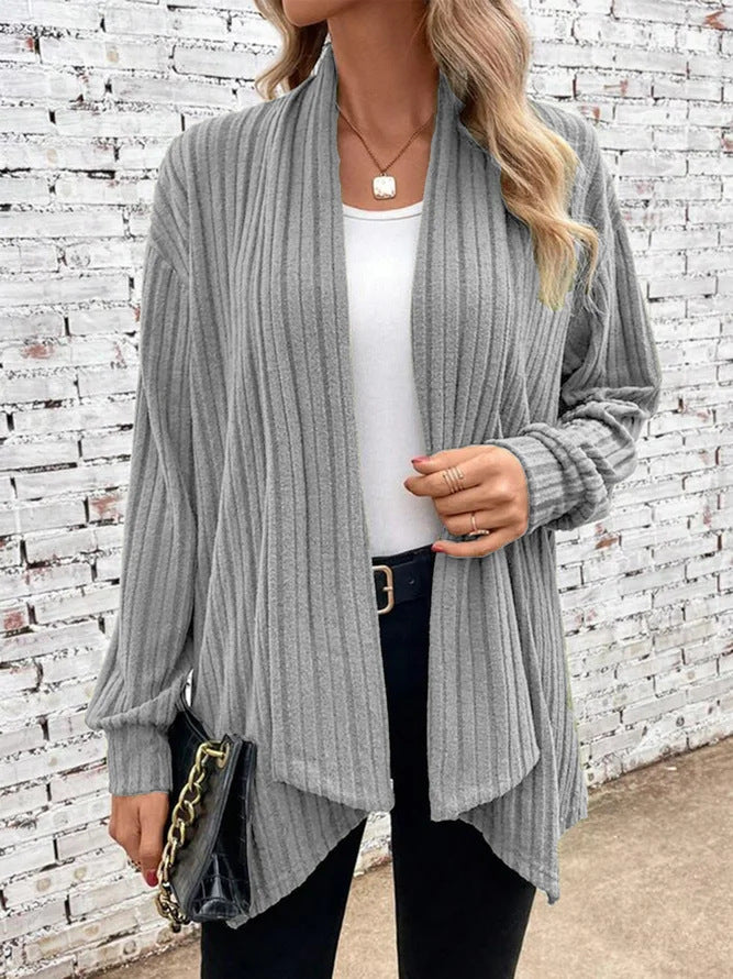 Damen lässiger Strickcardigan mit markantem Rippdesign Drune