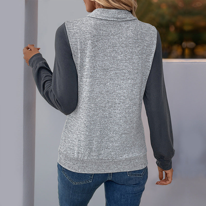 Damen Zweifarbiges Henley-Longsleeve mit Brusttaschenblende und gerippten Bündchen Drune