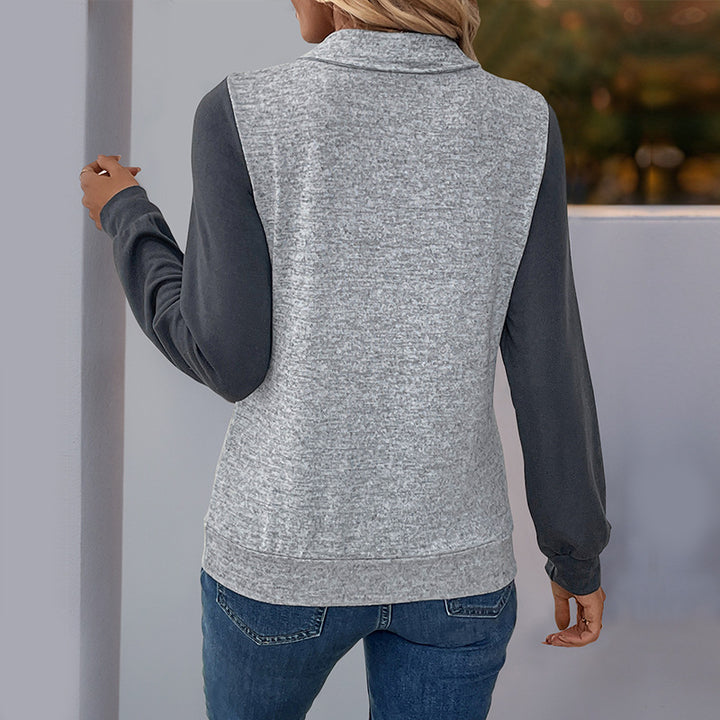 Damen Zweifarbiges Henley-Longsleeve mit Brusttaschenblende und gerippten Bündchen Drune
