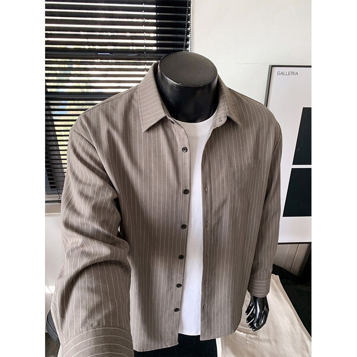 Herren Weites Nadelstreifen-Hemd mit Kentkragen, Overshirt-Schnitt und durchgehender Knopfleiste Drune