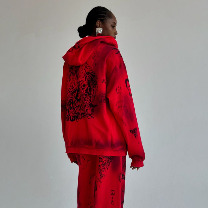 Damen Sportlicher Oversized Set mit einzigartigen Grafiken und Kapuze Drune