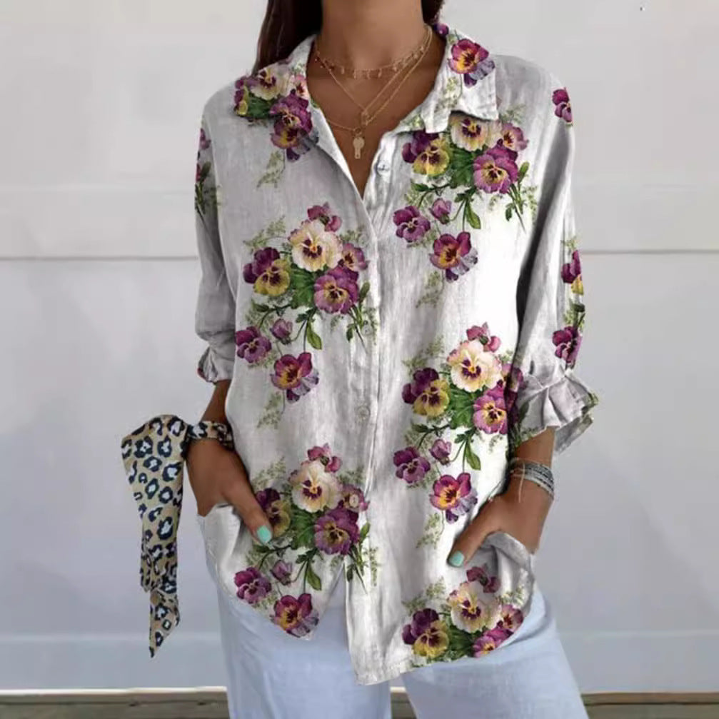 Damen Bluse im floralen Design mit verdeckten Knopfleisten Drune