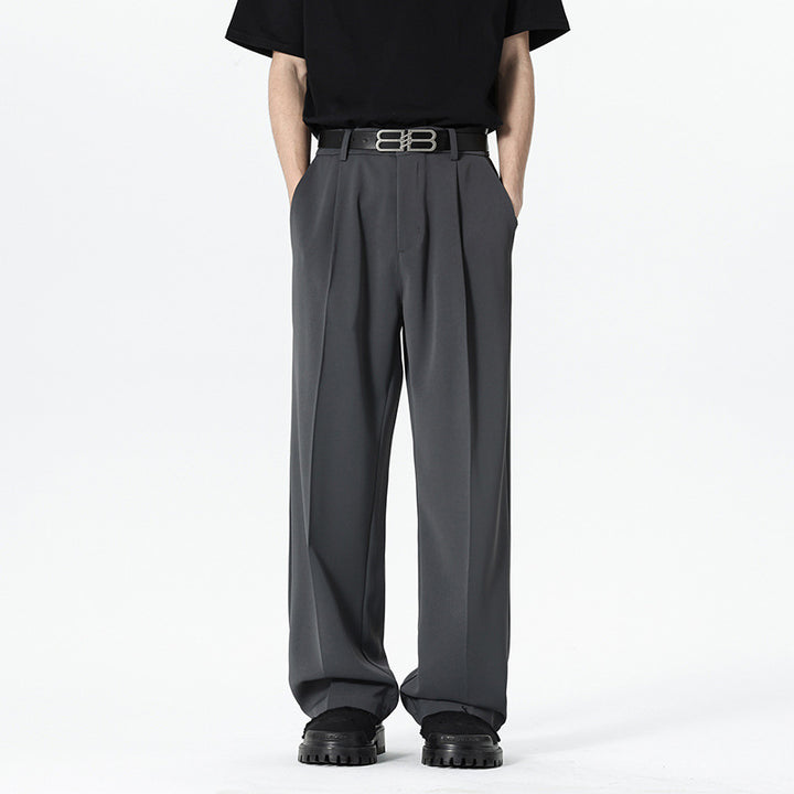 Herren nan weite Bundfalte Stoffhose mit hoher Taille, gerade Beinform und dezenten Seitentaschen Drune
