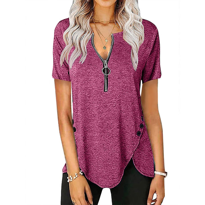Damen Kurzarmshirt mit asymmetrischem Saum und Reißverschluss Drune