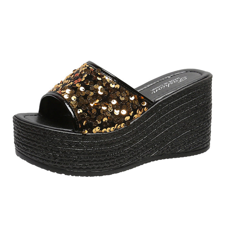 Damen Glitzernde Plateau-Sandalen mit offener Zehenpartie und hohem Absatz Drune