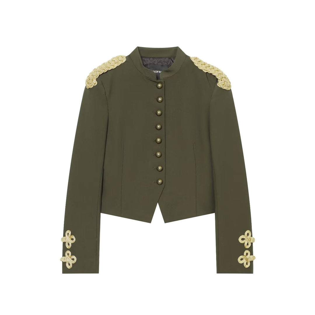 Damen Kurzer militärinspirierter Blazer mit opulenten Schulterkordeln und Zierknopfleiste Drune