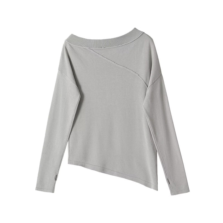 Damen Asymmetrisches Feinstrick-Longsleeve mit weitem U-Boot-Ausschnitt Drune