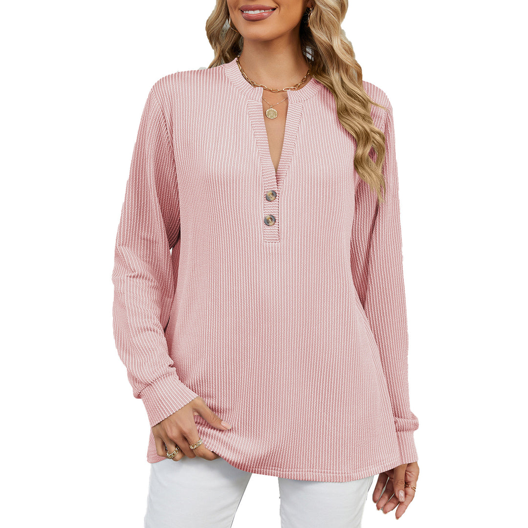 Damen Langarmshirt mit modischem Henley-Ausschnitt und strukturierter Ripptextur Drune
