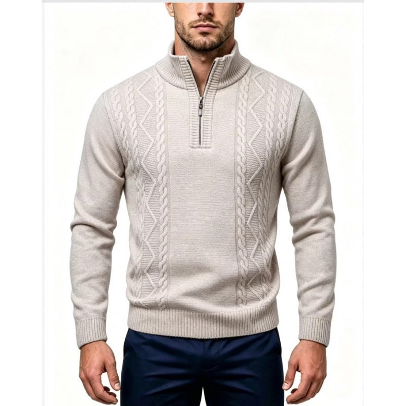 Herren Strukturierter Halbzip-Pullover mit Stehkragen und Zopfmuster-Details Drune