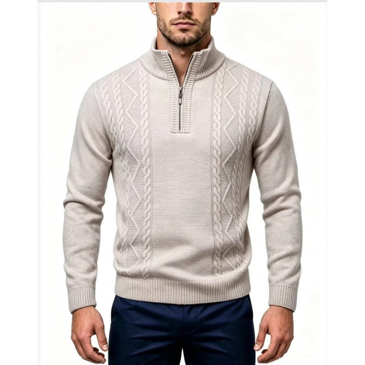 Herren Strukturierter Halbzip-Pullover mit Stehkragen und Zopfmuster-Details Drune