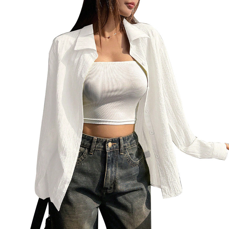 Damen lässige Bluse mit strukturiertem Stoff und lockerer Passform Drune