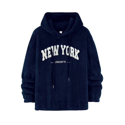 Unisex Kuscheliger Teddy-Fleece-Hoodie mit Chenille-Schriftzug Drune