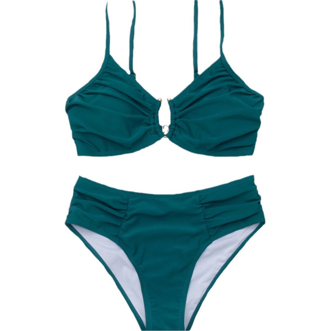 Damen Hochtaillierter Bikini mit raffiniertem Raffungselement und elegantem Schmuckdetail Drune