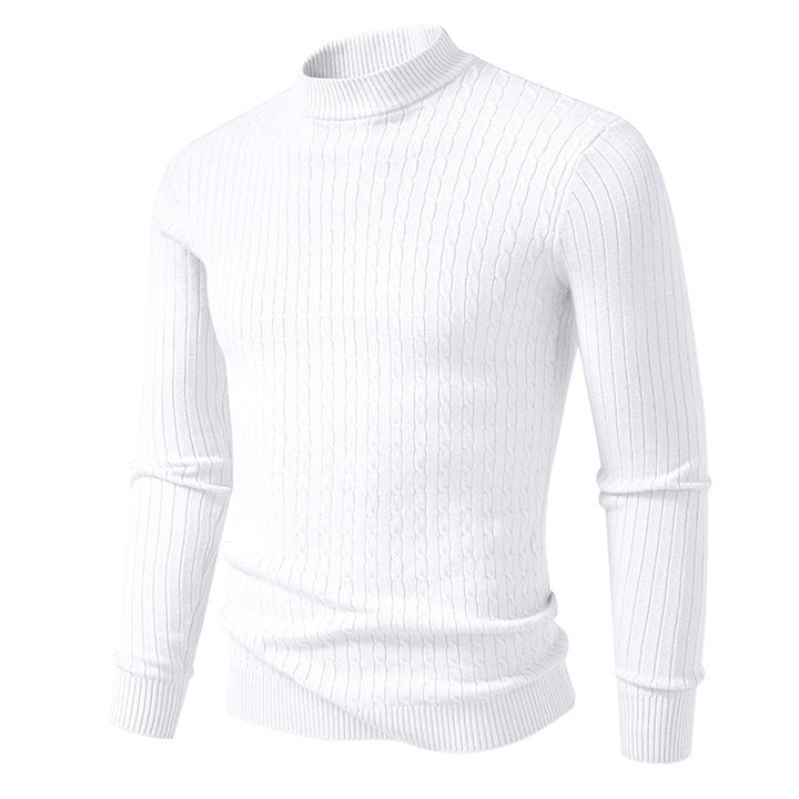 Herren nan figurbetonter Feinstrickpullover mit Stehkragen und Zopfmuster Drune