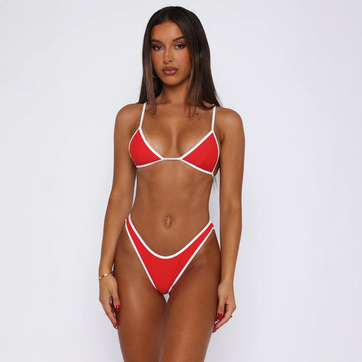 Damen Triangel-Bikini-Set mit kontrastierenden Paspel-Details Drune