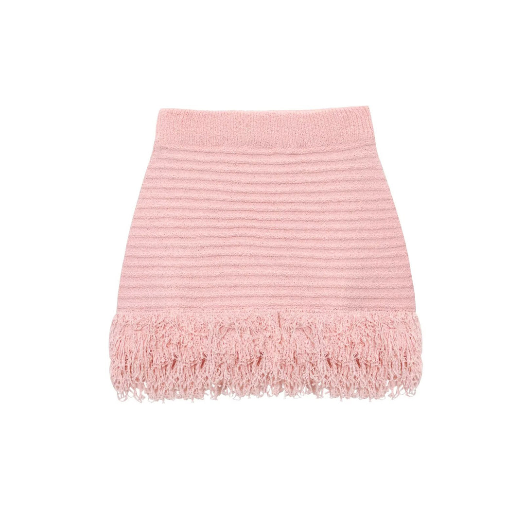 Damen Kurzarm-Strickjacke mit fransigem Saum und dekorativen Knöpfen Drune
