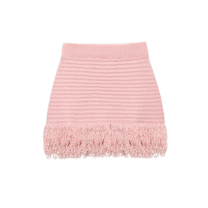 Damen Kurzarm-Strickjacke mit fransigem Saum und dekorativen Knöpfen Drune