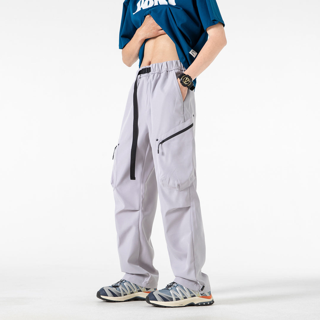 Herren Weite Utility‑Cargohose mit elastischem Bund, Reißverschluss‑Taschen und verstellbarem Saum Drune