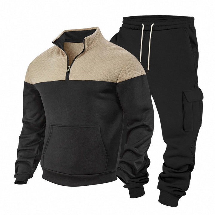 Herren Freizeit-Trainingsanzug mit Steppkragen und Cargo-Jogger Drune