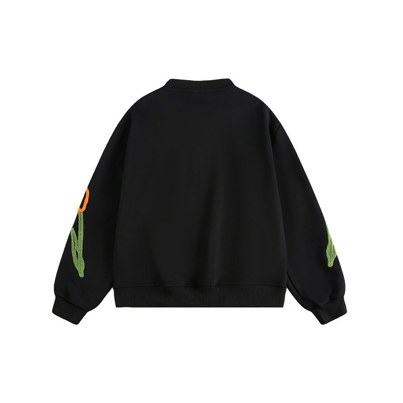 Damen Bestickte Bomberjacke mit Tulpen‑Stickereien und Rippbündchen Drune