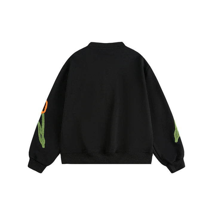 Damen Bestickte Bomberjacke mit Tulpen‑Stickereien und Rippbündchen Drune
