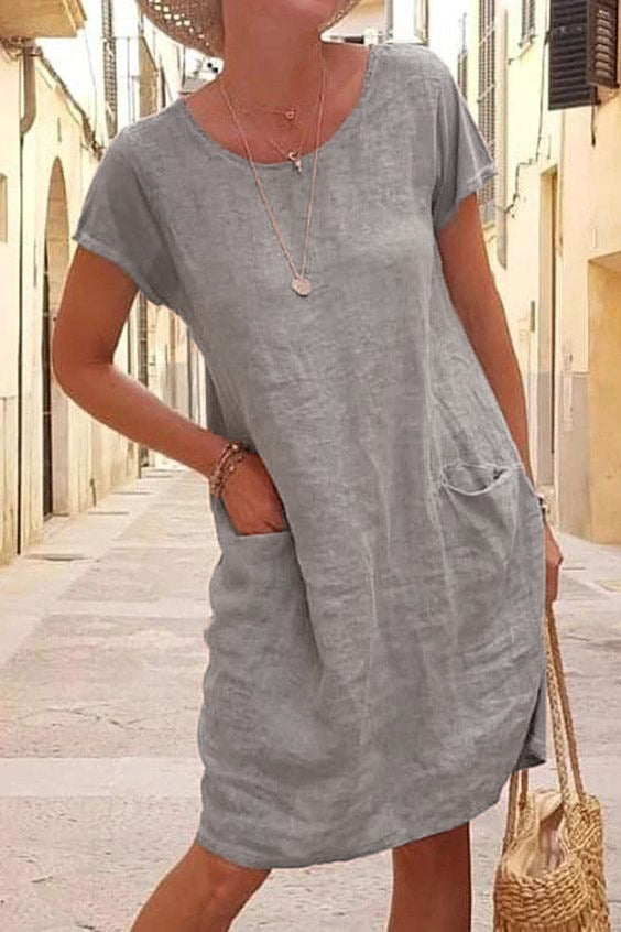 Damen lässiges Leinenkleid mit praktischen Taschen Drune