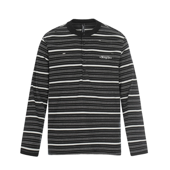 Herren Langarm-Henleyshirt mit Streifenmuster und Distressed-Details Drune