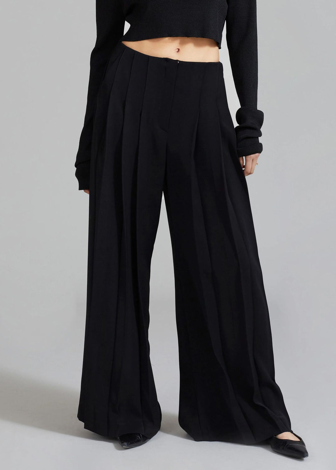 Damen weite Plissee-Hose mit hohem Bund Drune