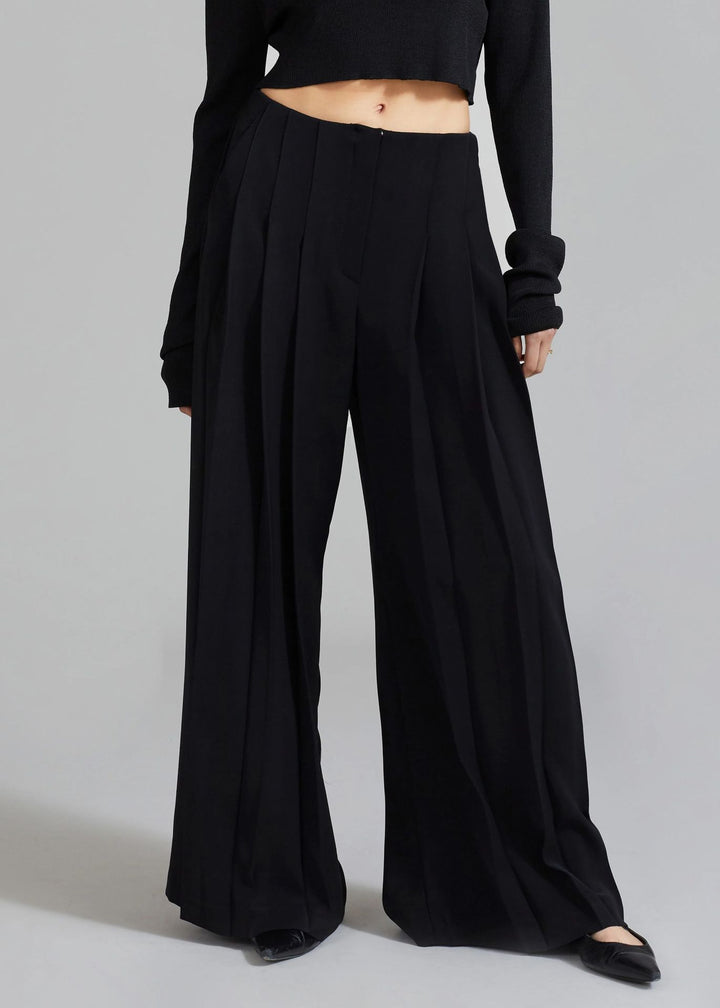 Damen weite Plissee-Hose mit hohem Bund Drune