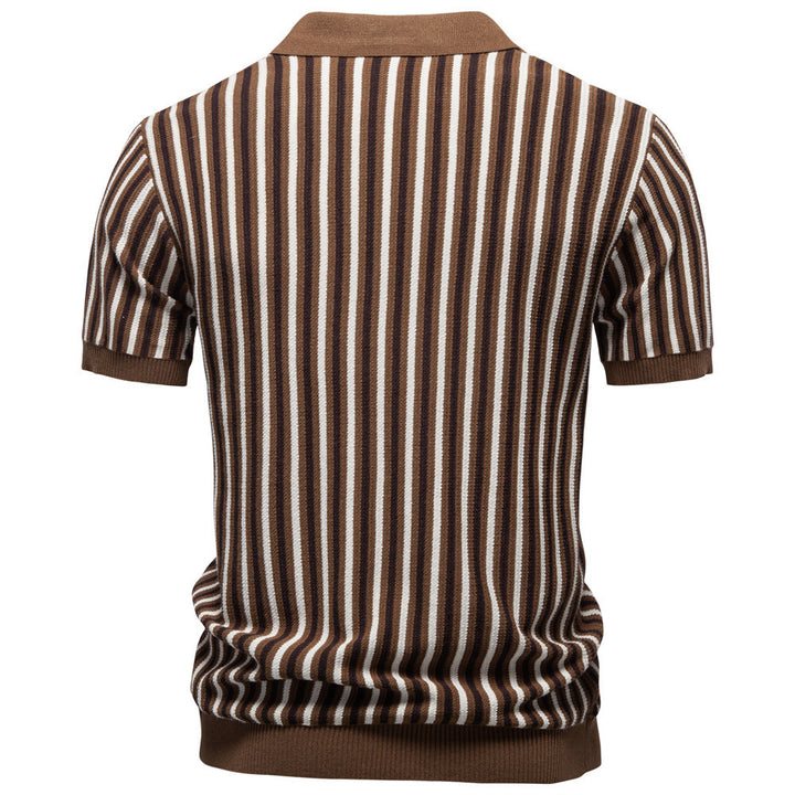 Herren nan gestreiftes Strickpoloshirt kurzarm aus feiner Baumwollmischung mit Polokragen und Rippbündchen Drune