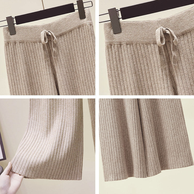 Damen Bequeme Rippstrickhose mit Kordelzug Drune