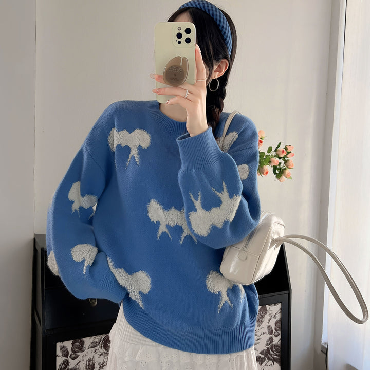 Damen Gemusterter Pullover mit stylischem Tiermotiv und lässigem Schnitt Drune
