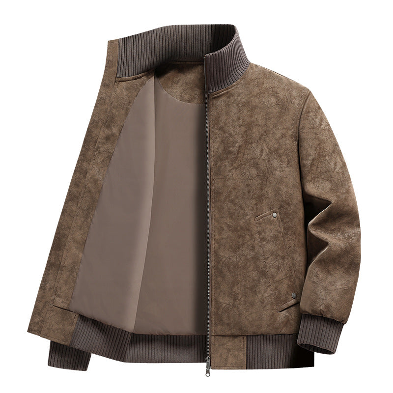 Herren Velours‑Imitat Bomberjacke mit Stehkragen, Thermofutter & Reißverschluss Drune