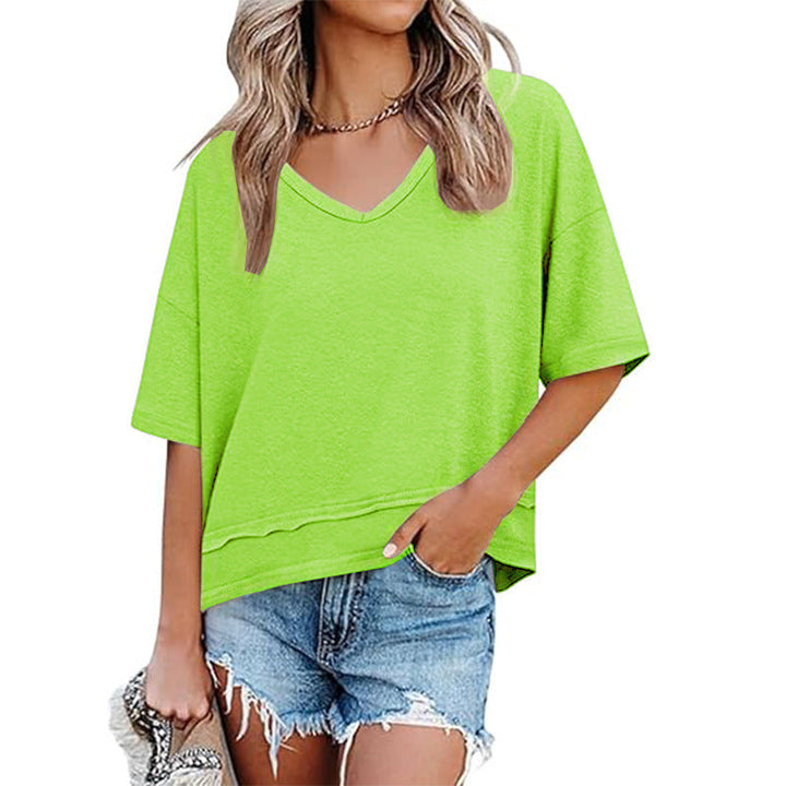 Damen lässiges V-Ausschnitt Oversized T-Shirt Drune