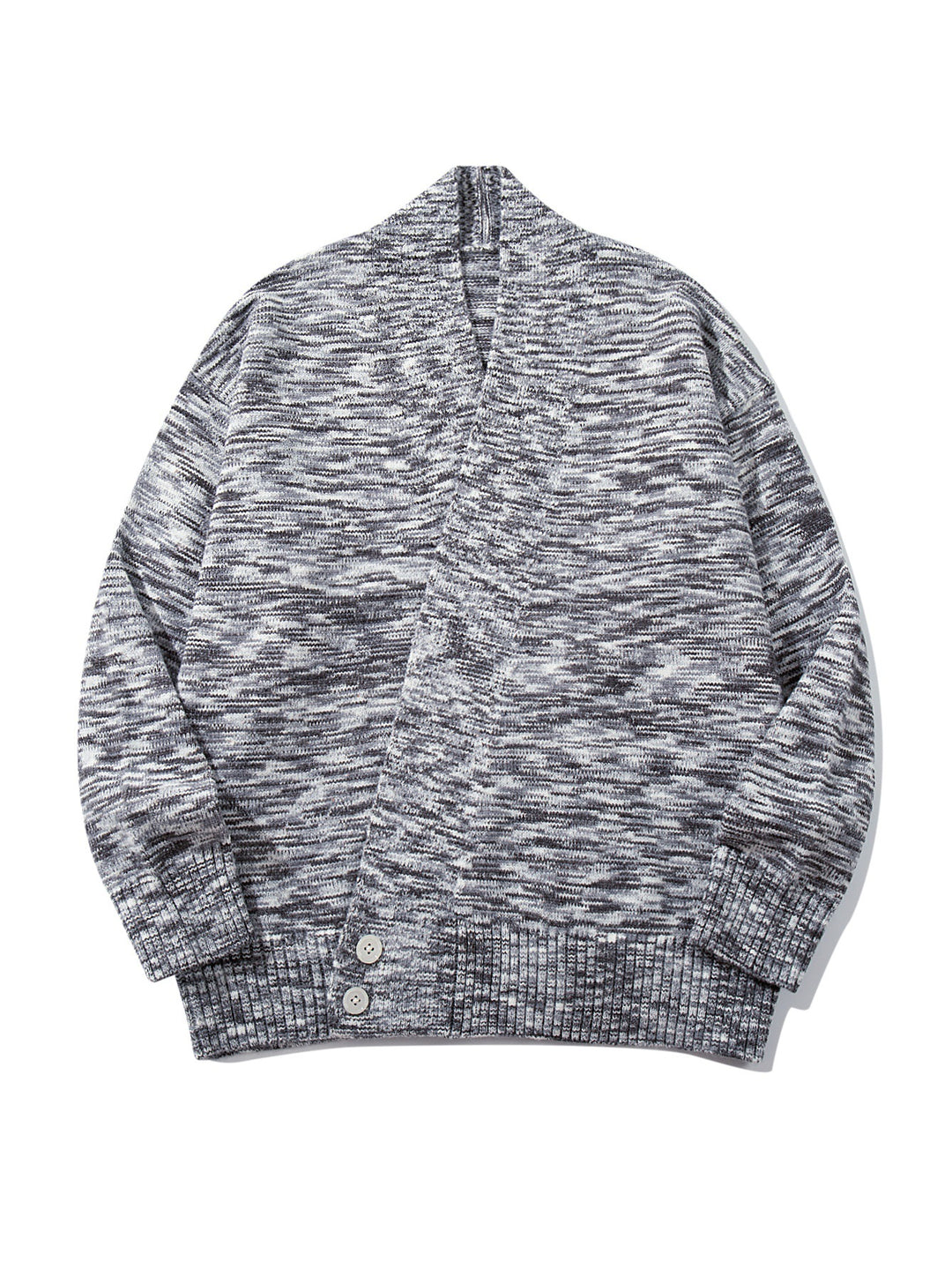 Damen Oversize-Strickcardigan mit tiefem V-Ausschnitt, Knopfleiste am Saum und melierter Struktur Drune