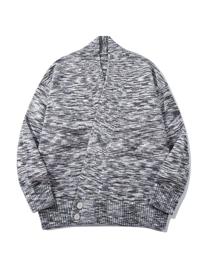 Damen Oversize-Strickcardigan mit tiefem V-Ausschnitt, Knopfleiste am Saum und melierter Struktur Drune