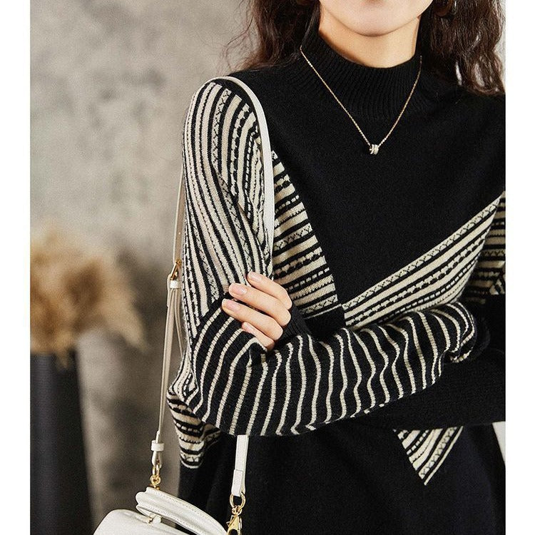 Damen Strickpullover mit geometrischem Muster und Fransen Drune
