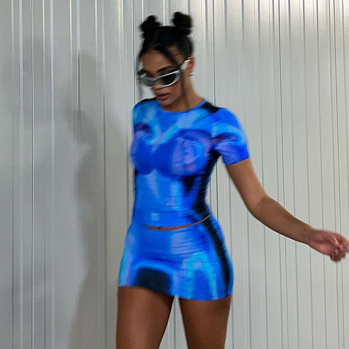 Damen auffälliges Crop-Top und Minirock Set Drune