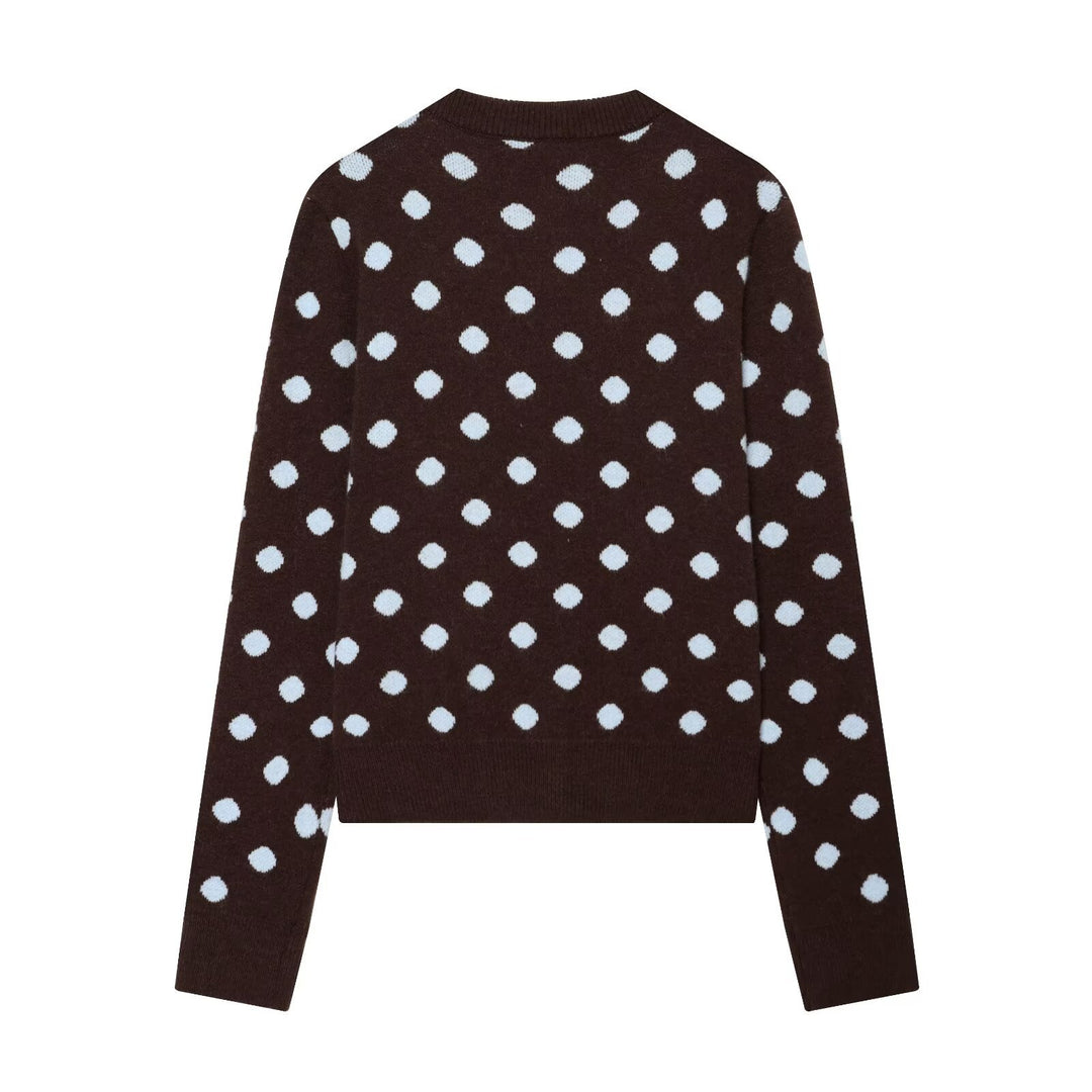 Damen Gepunktete Kurzstrickjacke mit Rundhalsausschnitt und Knopfleiste Drune