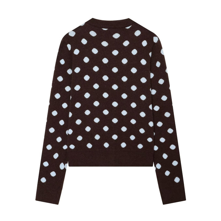 Damen Gepunktete Kurzstrickjacke mit Rundhalsausschnitt und Knopfleiste Drune