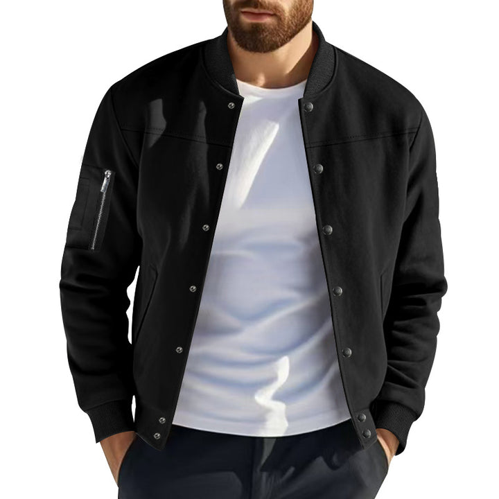 Herren Varsity-Bomberjacke mit Druckknopfverschluss, Ärmeltasche und gerippten Bündchen Drune