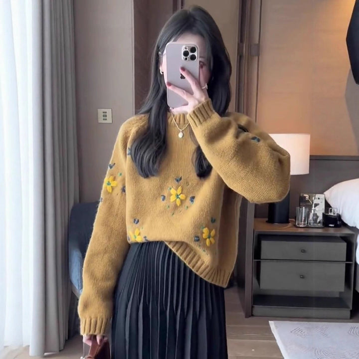 Damen Strickpullover mit floralem Design Drune