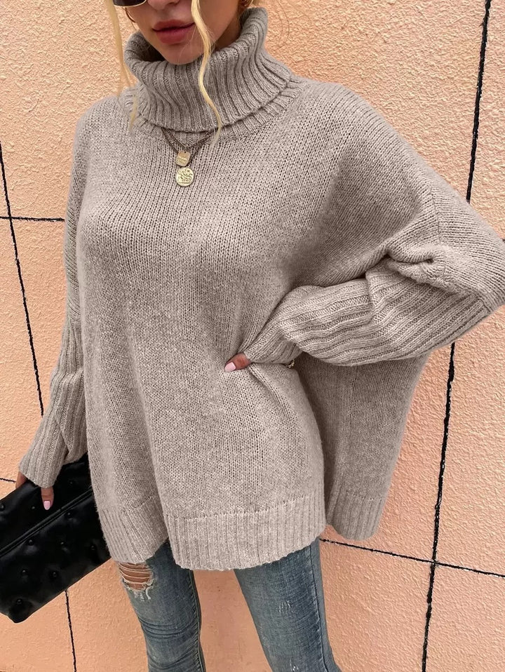 Damen Großer Kuschelpullover mit Rollkragen und Rippdetails Drune