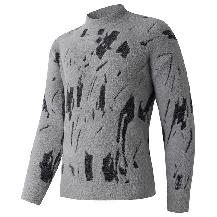 Herren Strukturierter Mockneck-Pullover mit abstraktem Brush-Pattern Drune