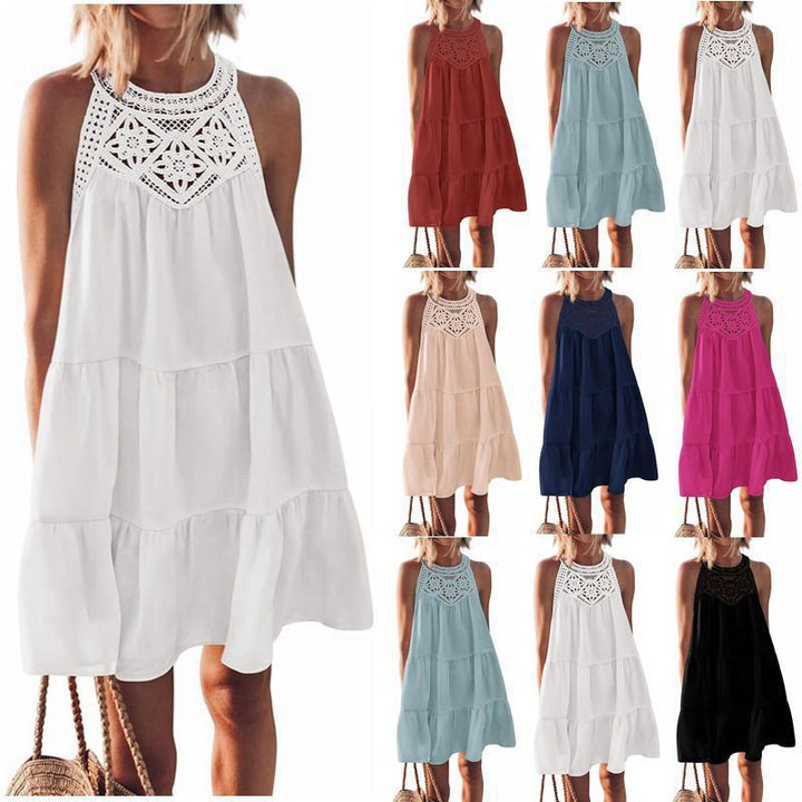 Damen Luftiges Sommerkleid mit Spitzeneinsatz Drune