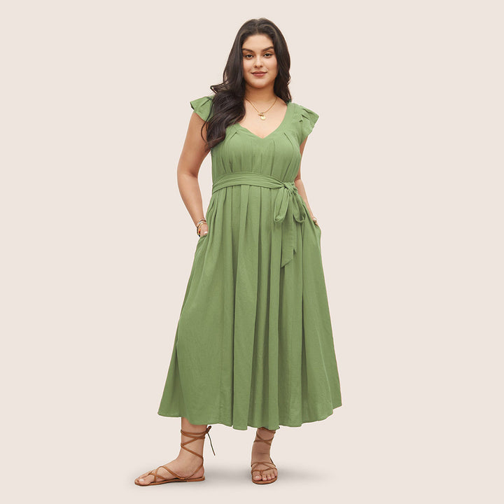 Damen Maxikleid mit fließendem Rock und dekorativen Rüschendetails Drune