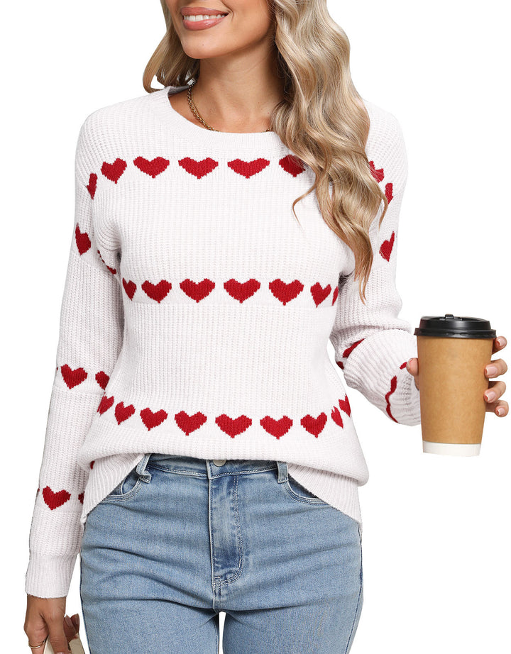 Damen Strickpullover mit Herzmuster Drune