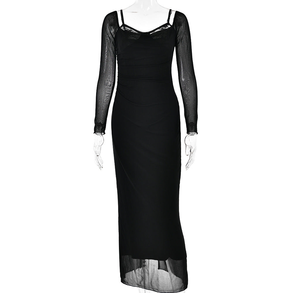 Damen Elegantes Maxikleid mit transparenten Ärmeln Drune